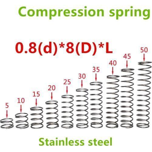 50pcs 0.8*8*(10/15/20/25/30/35/40/45/50) Stainless steel Series small spot spring wire compression pressure springs