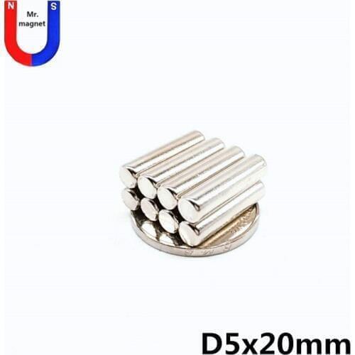 500pcs 5mm x 20mm Cylinder Strong Round Neodymium Rare NdFeB Earth Fridge Magnets N50 5x20 mm Magnet 5*20 5mm*20mm free shipping