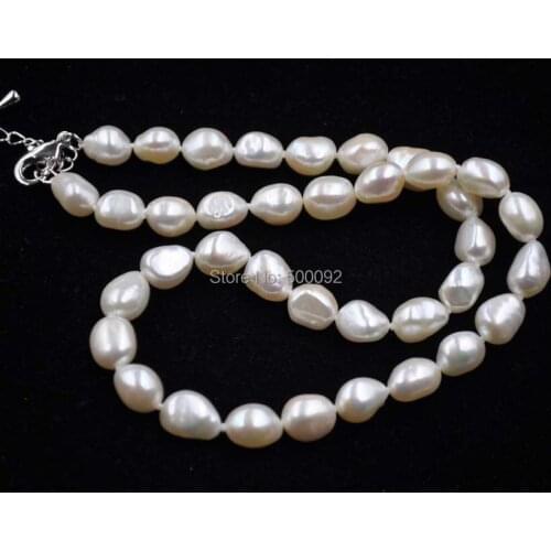 AA++ 17" Genuine freshwater cultured pearl necklace 9*10-12mm free shipping More color