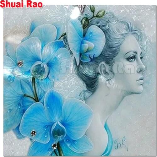 50x50cm diamond Painting blue orchid beauty full square round mosaic diamond art 3d cross Stitch still life floral painting gift