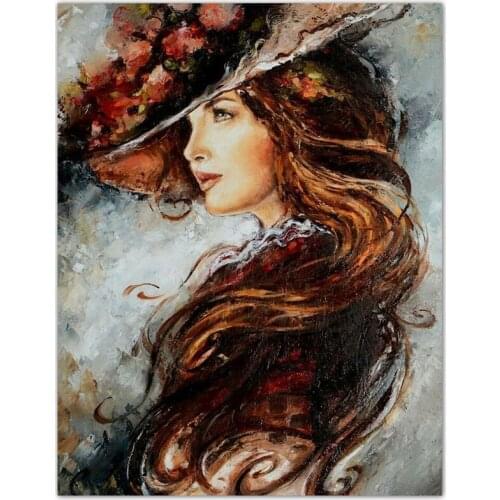 DIY Diamond Painting Beauty Full Square Diamond Embroidery girl with Hat Cross Stitch Pictures Of Rhinestones Mosaic Decor Gift