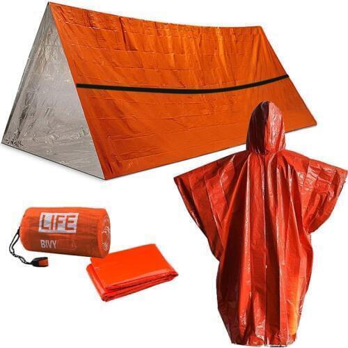 Emergency ShelterOutdoor Waterproof Thermal Blanket Rescue Camping SOS Sleeping Bag Survival Tube Tent Set with Poncho