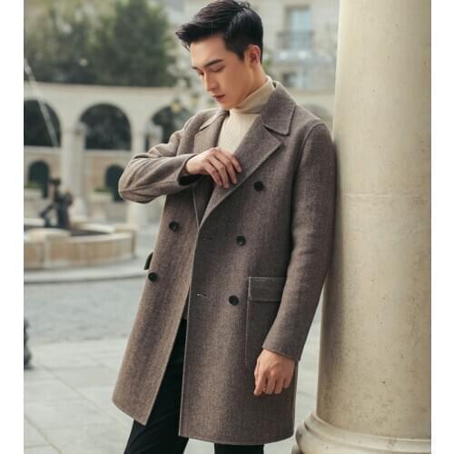 AYUNSUE Mens Wool Coat 2020 Long Woolen Jacket Men Double Breasted Korean Casual Mens Overcoats Abrigos Hombre Y17895 KJ4300