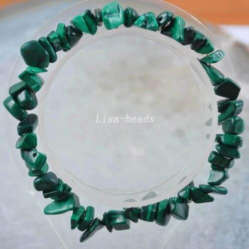 Fashion Jewelry Gift Bangle For Women Natural Green Malachite Stone Chip Beads Cord Stretch Bracelet 8" 1Pcs H1426