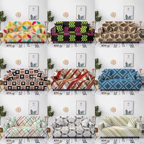 Geometric Sofa Cover Colorful Striped Round Pattern Elastic Couch Cover Living Room Stretch Cushion Sectional Corner Couch Set