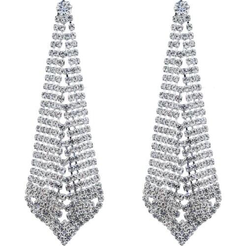 Chran Silver Plated Shining Rhinestone Chandelier Dangle Long Earrings for Women Unique Design Wedding Bridemaids Earrings