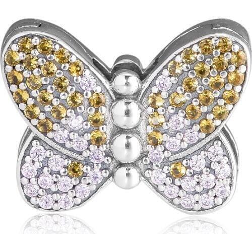 CKK Bedazzling Butterfly Charms 925 Original Fit Reflexions Bracelet Sterling Silver Charm Beads for Jewelry Making Bijoux Bead