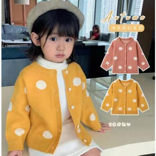 INS baby girls cardigan 0-7 years old Autumn and winter childrens sweater Mohair kids sweaters baby cardigan dot jacquard