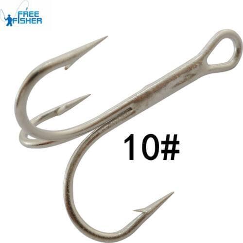 Free Fisher 100pcs/bag FishHooks High Carbon Steel 10# Treble Hook Sharp Silver Fishing Tackle 3551