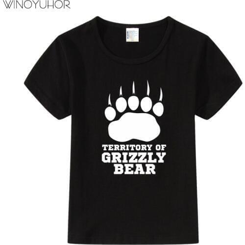 Russian Grizzly Bear T Shirt Kids Boys Summer Fashion Short Sleeve Cotton T-shirt Girls Funny Footprint Print T Shirts Top