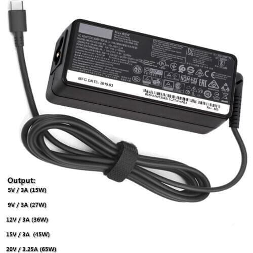 Huiyuan USB-C 65W AC Adapter fit for lenovo Yoga C930 S730 920 730 ThinkPad X1 Carbon 5th 6th ThinkPad T480 T480S P51