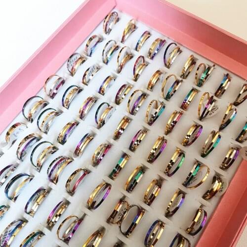 10Set/Lot For 3Pcs/Set Copper Finger Ring Female Women Multi Gold Stainless Steel Color Polish Fashion Trendy Jewelry Size 6-9