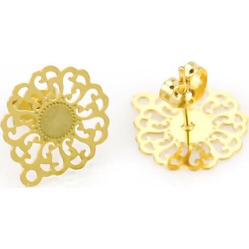 2 PCs Gold Color Maple Leaf Hollow Flower Stainless Steel Ear Post Stud Earrings Findings Simple Ear Jewelry for Women