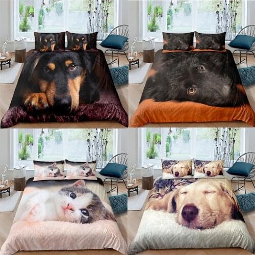 ZEIMON 2/3Pcs Puppy 3D Bedding Set Cat Duvet Cover with Pillowcase Unisex Kids Quilt Cover Home Textiles King Bedroom Decor