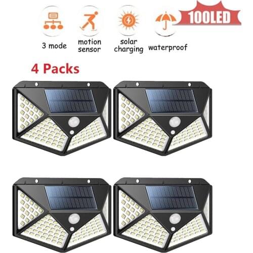 100LED Solar Power Lamp Bulb Auto PIR Motion Sensor Solar Lantern Waterproof Street Wall Garden Lights 4 sided 270°lighting scop