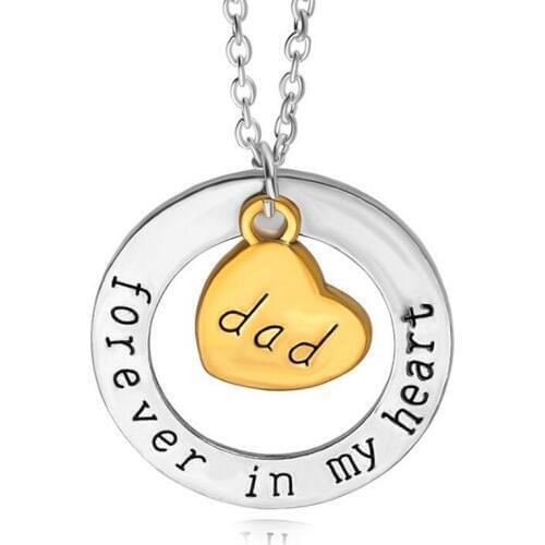 Bespmosp Trendy Gold Heart Dad Forever In My Heart Father Daddy Papa Family Charm Pendant Necklace For Men Jewelry
