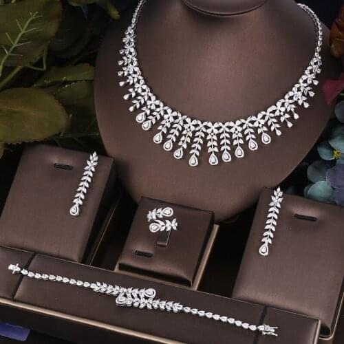 Jankelly Nigeria 4pcs Bridal Zirconia Jewelry Sets For Women Party, Luxury Dubai Nigeria CZ Crystal Wedding Jewelry Sets