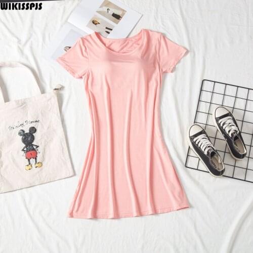 2021 New Arrivals Summer Modal Nightdress with Bra Pad and Cup One-piece Short-sleeved Skirt Plus Size Loose Short Pajamas