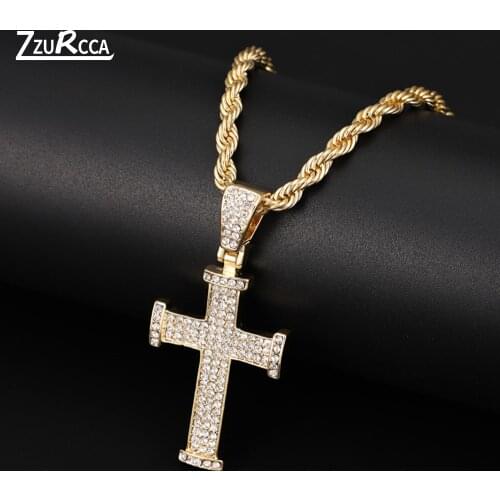 New Iced Out Ankh Cross Pendant Necklace Choker Chain Jesus Necklace Men Hip-Hop Jewelry For Men Tennis Chain Necklace Link Gift
