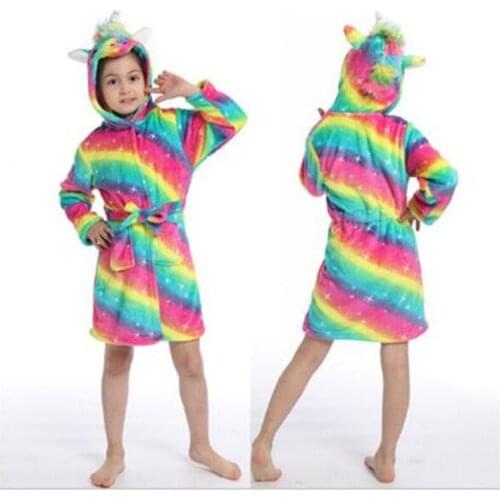 New Childrens Sleepwear Robes Baby Girl Clothes Boys Cartoon Flannel Bathrobe Hooded Towel Pajamas Night Gown Pyjamas