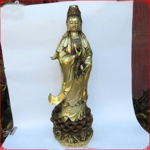 Huge - HOME SHOP hall lobby Blessing Talisman Gold GUANYIN PUSA Buddha brass art statue sculpture 60CM large