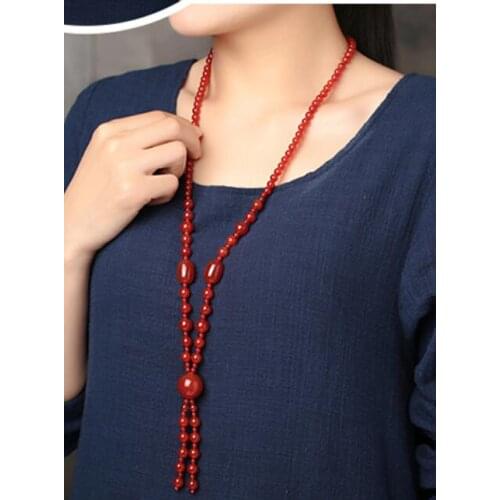 80cm Natural stone necklace womens red long sweater chain lucky jewelry national wind send girlfriend
