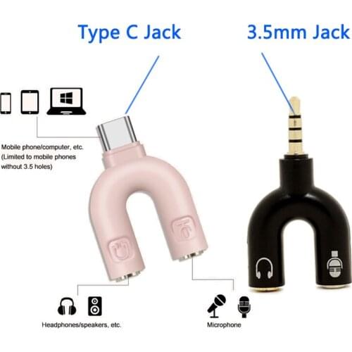 U Type Adapter Dual Type C/3.5 MM Headphone Plug Audio Cables Splitter Microphone 2in1 Connector for Xiaomi Huawei MP3/4 Player