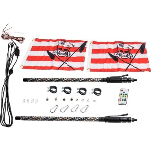 2pcs 2ft RGB Spiral Whip Light Remote W/Flag Antenna Chasing lighted for RZR ATV