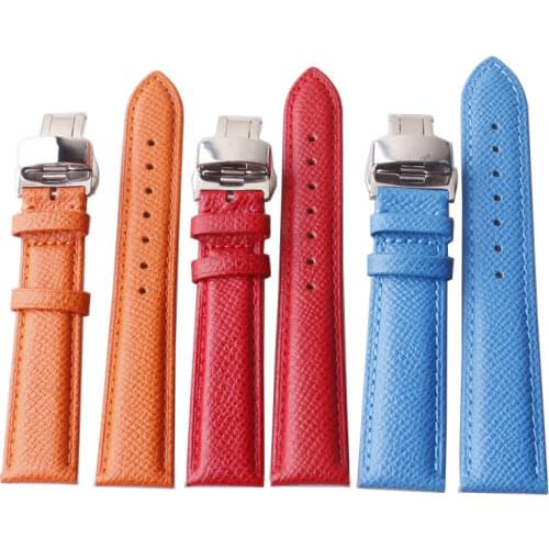 Lizard pattern New 14mm 16mm 18mm Durable Orange Watchbands Genuine Leather with butterfly clasps cowhide soft Watches Strap Hot