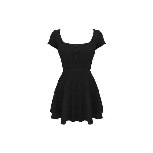 Ruibbit New Arrival Harajuku Punk Style Women Cute Black Dress Square Neck Short Sleeve Sexy Summer Girl Gothic Dresses