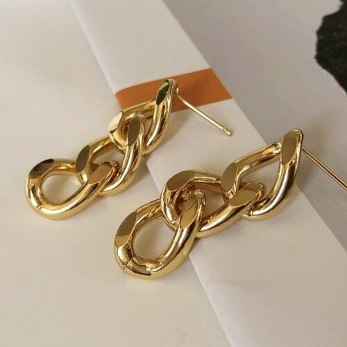 Silver Needle Oval Link Chain Long Tassel Earrings Gold Plating Pave Cubic Zirconia Geometric Drop Earrings Jewelr