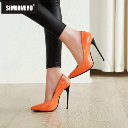 SIMLOVEYO Women Pumps New 2021 Pointed Toe 12cm High Thin Heels Patent Leather Sexy Waterproof Designer Big Size 34-48 B2180
