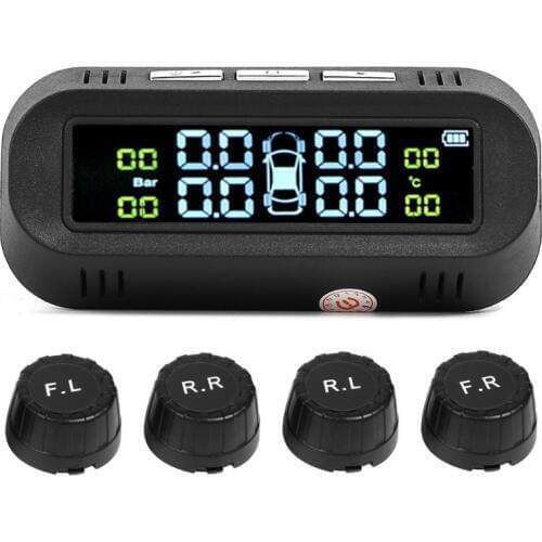 C68 USB+LCD Display Solar Car TPMS Tire Pressure Monitor System tyre Temperature Alarm Warning with 4 External Sensors