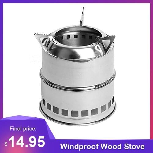 Foldable Camping Equipment Windproof Wood Stove Burner Stainless Steel Cooking Burner Wood Heater for Hiking Fishing Picnic BBQ