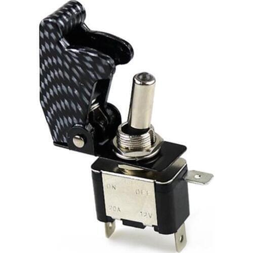 Auto Car Boat Truck Illuminated Led Toggle Switch With Safety Aircraft Flip Up Cover Guard white 12V20A Carbon cover