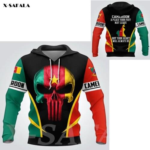 Cameroon West Africa Countries Map Flag Skull 3D Printed Hoodie Man Women Harajuku Zipper Pullover Sweatshirt Jacket