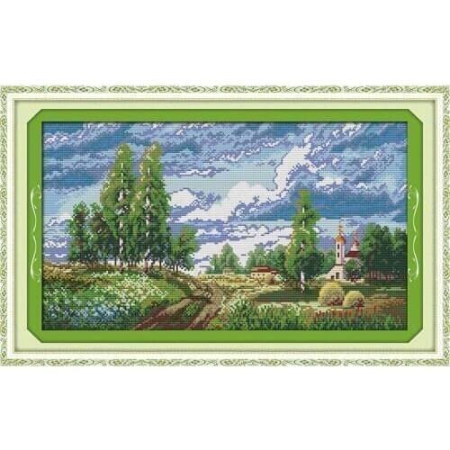 Spring Field Scenery Counted Cross-Stitching 11CT Printed 14CT Handmade Cross Stitch Set Cross-stitch Kits Embroidery Needlework