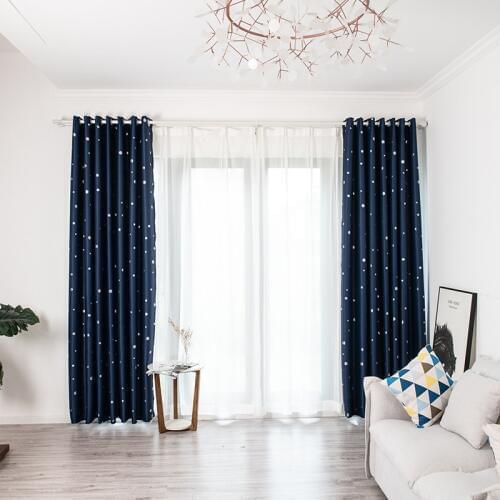 Shiny star cotton cloth curtain blackout for kids boy girl bedroom living room made drape window decor 6 colors