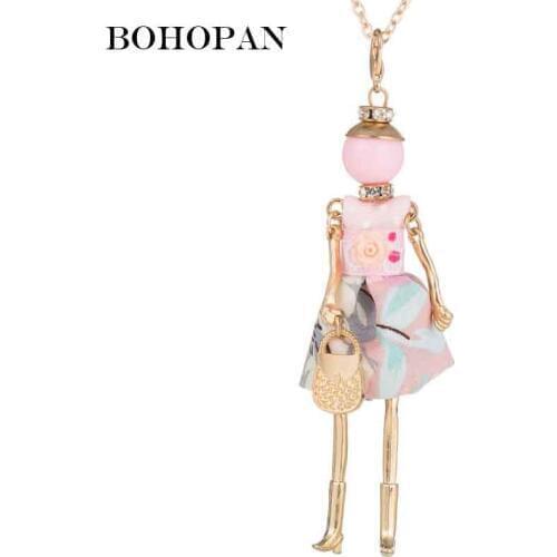 Women Fashion Doll Pendant Necklaces Women Luxury Dress Handbag Long Chain Handmade Necklace For Lover Gifts Jewelry collares
