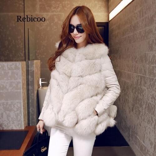 New Winter Fur Fox Fur Imitation Pu Mosaic A Word Removable Sleeve Female Coat Winter Jacket Women Fur Faux Fur Coat