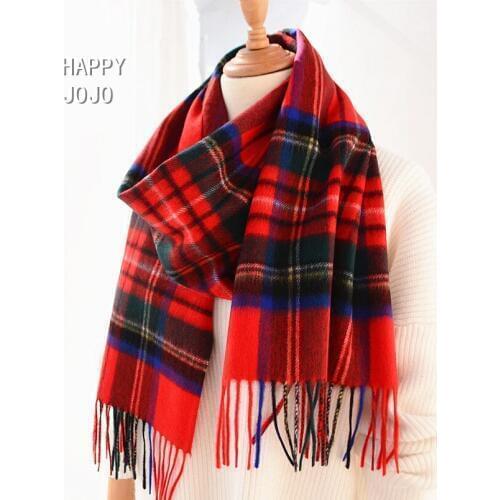 100% cashmere scarf women men Scotland classic red plaid narrow scarves soft fashion casual thin warm shawl luxury for ladies