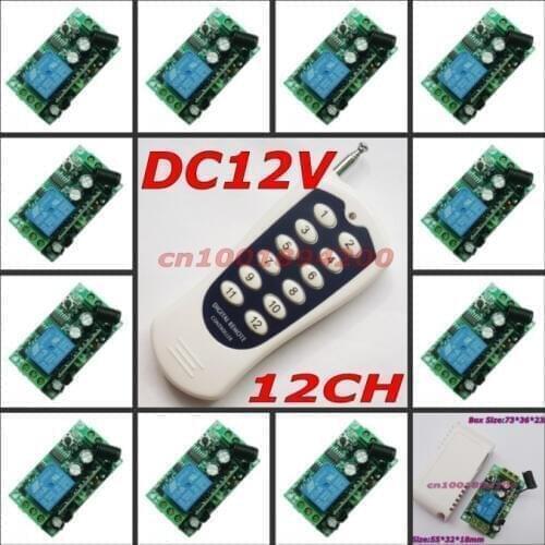 12V 1CH RF wireless remote control switch system 12 receivers&1 transmitter independently control Momentary Toggle 315/433mhz