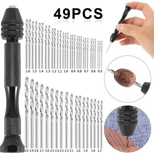 31/49/51pcs Mini Micro Aluminum Hand Drill With Keyless Chuck HSS Twist Bit Woodworking Drilling Rotary Tools Hand Drill Manual