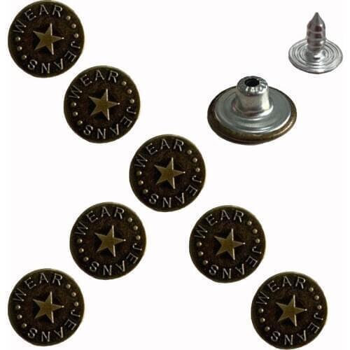 50 Sets Bronze Tone Star Pattern Metal Jean Button Shank Buttons For Sewing Womens Clothing Garment Accessories 2.0cm