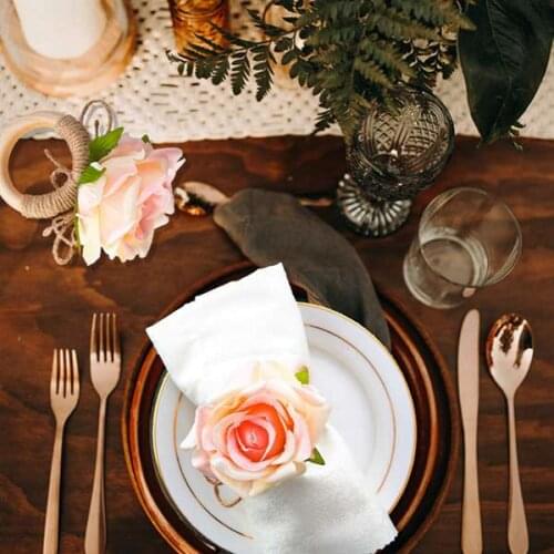 MLGB Handmade Champagne Rose 6PCS Napkin Rings for Home Kitchen Dining Room Dinner Parties Luncheons Picnics Weddings