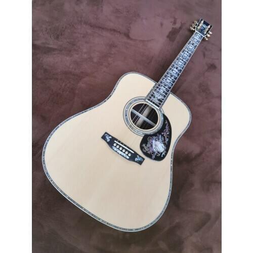 Free shipping All solid wood black finger D barrel luxury abalone inlaid folk music electric wooden guitar