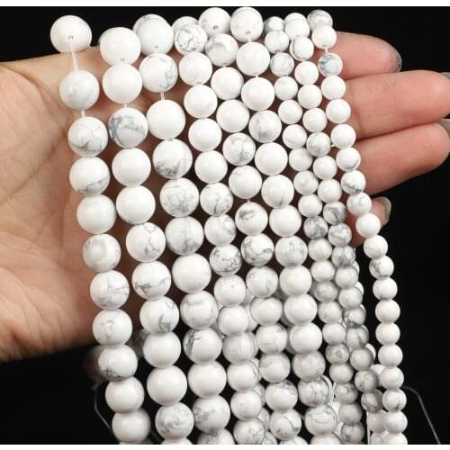 Natural Stone Beads White Turquoise Round Loose Beads for Jewelry Making Needlework DIY Bracelet Strand 4-12 MM