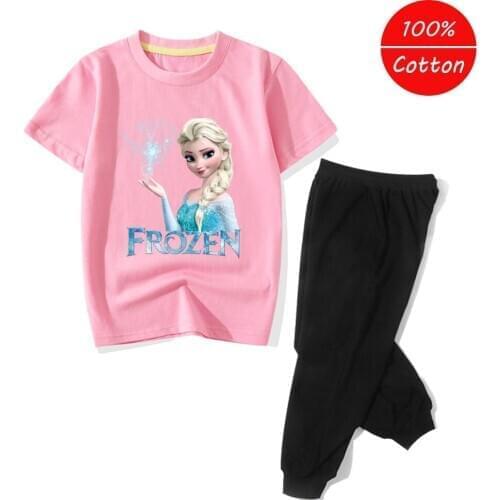 Disney Frozen Girls Clothing Set Baby New Summer Kids Clothing Sets Colorful T-Shirt + Pants 2Pcs Girls Boys Suit