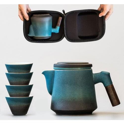 Travel Tea Set Japanese Style One Pot Four Cups Outdoor Portable Bag Household Ceramic Kung Fu Teapot Small Set Quick Cup
