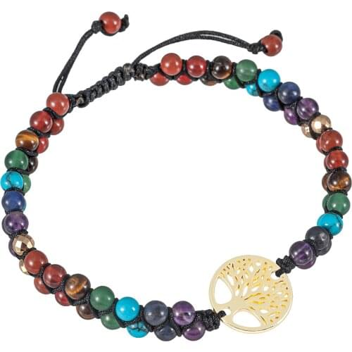 Yoga Chakra Double Braided Bracelet Colorful Beaded Bracelet For Women Fine Gifts